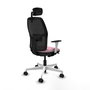Silla Alfera Ideal para oficina con respaldo fijo, apoyo lumbar regulable, cabecero regulable, brazos blancos y mecanismo Sincro/Traslack, perfecta para 120 Kg