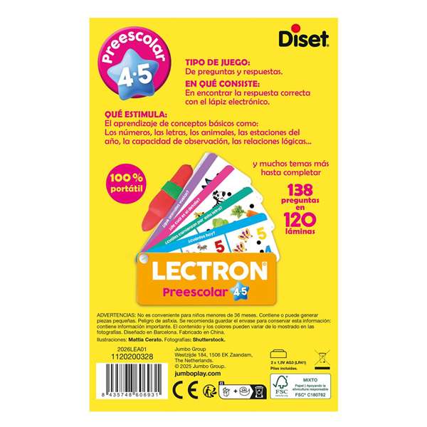 Diset Lectron Lápiz con Luz y Sonidos Prescolar 4-5 Años. 138 Preguntas en 120 Láminas. Juego Educativo Electrónico en Español