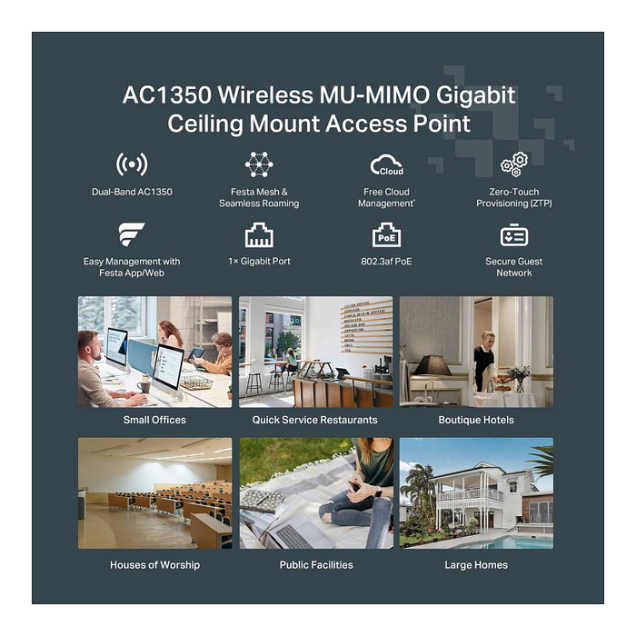 TP-Link Festa F52 Access Point AC1350 Doble Banda (2.4GHz/5GHz) hasta 867 Mbps