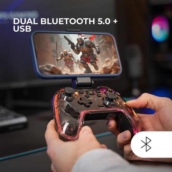 Mars Gaming MGP-BT2 Gamepad Bluetooth con Iluminación RGB y Soporte para Smartphone