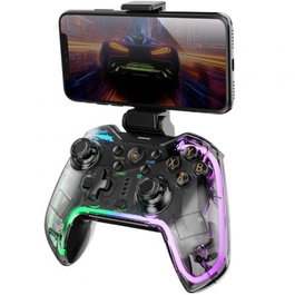 Mars Gaming Gamepad MGP-BT2 Inalámbrico Bluetooth, Mando Dual Shock con Soporte Smartphone, RGB Neón, Compatible PS4, PC, Android, iOS, Switch - 10 Horas Batería