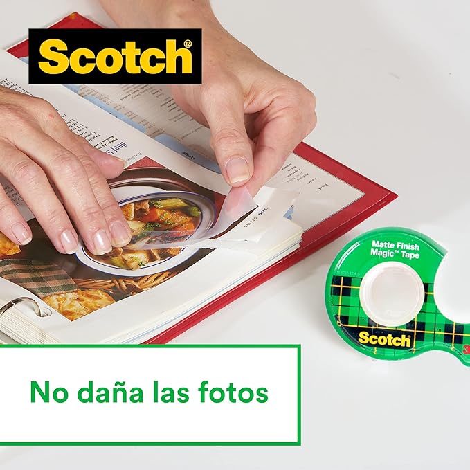 Scotch Cinta Invisible Magic 8-1975D, Rollo 19mm x 7.5m con Dispensador, Acabado Mate Transparente, Adhesivo Fuerte y Permanente para Oficina y Hogar 7100086322