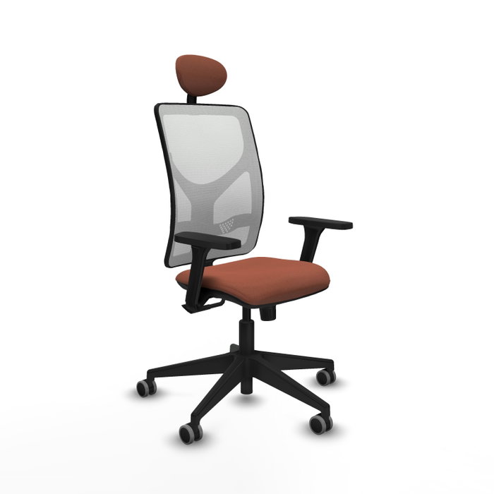 Silla de oficina Motilla con mecanismo Sincro tapizada con Tela color Marrón y malla color Blanco. Equipada con lumbar 1D, Brazos 3D, Cabecero Fijo y Ruedas 65 mm parqué Silla de oficina Motilla con mecanismo Sincro tapizada con Tela color Marrón y malla color Blanco. Equipada con lumbar 1D, Brazos 3D, Cabecero Fijo y Ruedas 65 mm parqué