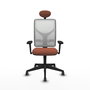 Silla de oficina Motilla con mecanismo Sincro tapizada con Tela color Marrón y malla color Blanco. Equipada con lumbar 1D, Brazos 3D, Cabecero Fijo y Ruedas 65 mm parqué