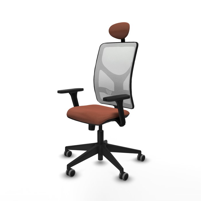 Silla de oficina Motilla con mecanismo Sincro tapizada con Tela color Marrón y malla color Blanco. Equipada con lumbar 1D, Brazos 3D, Cabecero Fijo y Ruedas 65 mm parqué Silla de oficina Motilla con mecanismo Sincro tapizada con Tela color Marrón y malla color Blanco. Equipada con lumbar 1D, Brazos 3D, Cabecero Fijo y Ruedas 65 mm parqué
