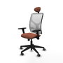 Silla de oficina Motilla con mecanismo Sincro tapizada con Tela color Marrón y malla color Blanco. Equipada con lumbar 1D, Brazos 3D, Cabecero Fijo y Ruedas 65 mm parqué