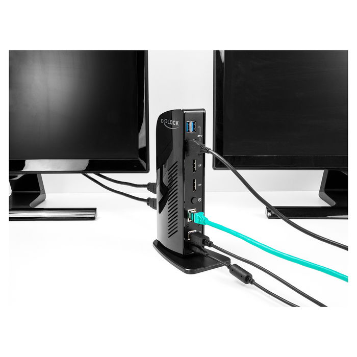 DeLOCK Docking Station USB-C con 6 Puertos USB 3.2, 2 DisplayPort 4K 60Hz, Ethernet LAN Gigabit, Audio 3.5mm y Carga, Negro, para Windows 10/11 y macOS