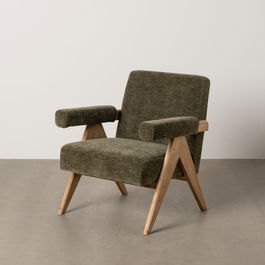 Sillón Verde Tejido-Madera Salón 74 X 76 X 85 cm