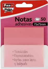 FIXO Notas Adhesivas Traslúcidas Rosa Pastel 75x75mm (Set de 24)
