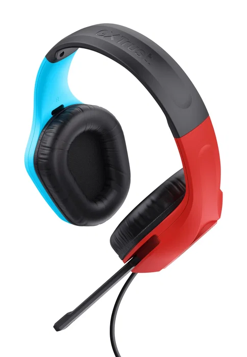 Trust GXT 416S Zirox Auriculares Gaming Alámbricos con Micrófono Boom para Consolas, Circumaural, Diadema Ajustable, Conector 3.5 mm, Negro/Cian/Rojo