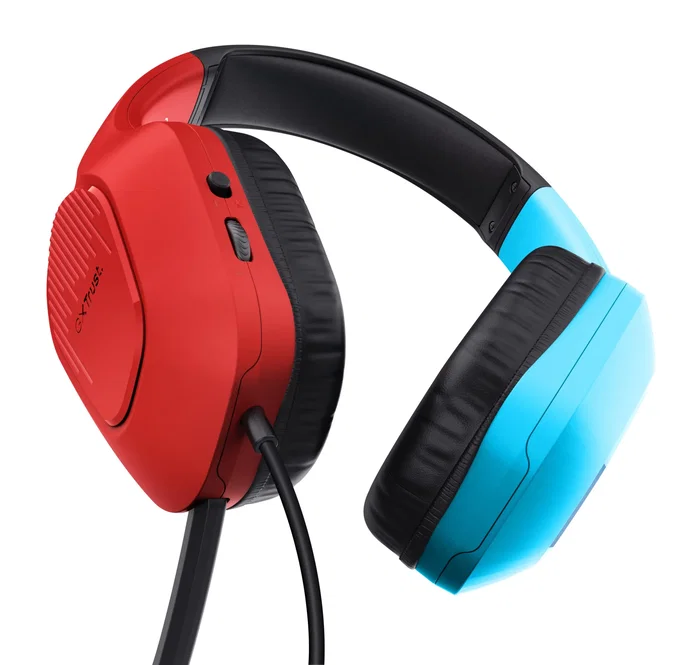 Trust GXT 416S Zirox Auriculares Gaming Alámbricos con Micrófono Boom para Consolas, Circumaural, Diadema Ajustable, Conector 3.5 mm, Negro/Cian/Rojo