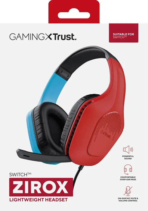 Trust GXT 416S Zirox Auriculares Gaming Negro, Cian y Rojo