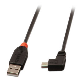Lindy Cable USB 2.0 Tipo A a Mini-B, Angulo de 90 Grados, Macho a Macho, Longitud 0.5 Metros