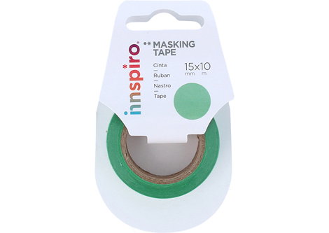 Innspiro Cinta masking tape Washi verde 15mm x 10m Serie Lisos Básicos
