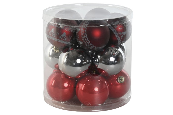 DKD Home Decor Set de 15 Bolas de Decoración de 8 cm, Rojo y Plateado
