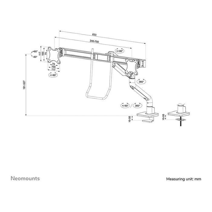 Neomounts DS75S-950BL2 Brazo de Monitor 17-32" - Resorte de Gas - 8 kg - Negro