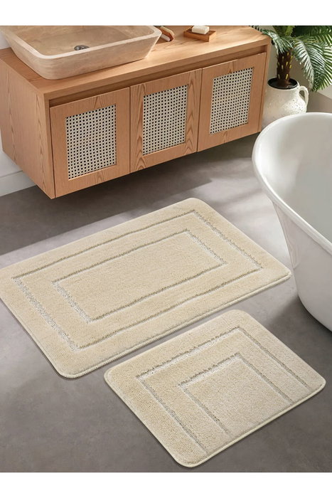 Mijölnir Juego de Alfombrillas de Baño Crema 100% Polipropileno Suave y Duradero Antideslizante 50x80 cm y 40x50 cm para Baño
