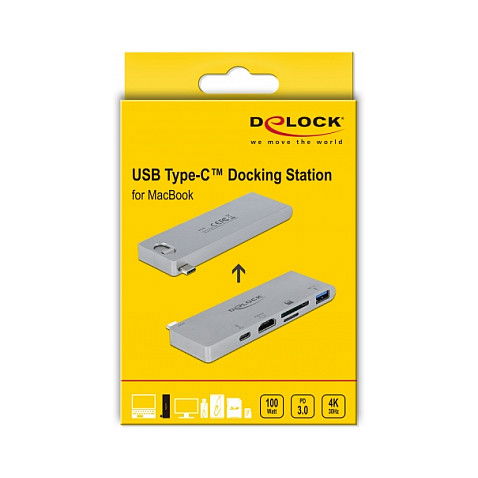 DeLOCK 87745 Docking Station para MacBook con 4K, USB-C PD 3.0, Puerto HDMI, 2 USB 3.1, Lector de Tarjetas SD/MicroSD, Metal Gris