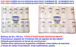 Cuerda de hilo de algodón blanco pack 10 bobinas de 50 gramos