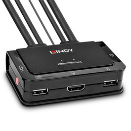 Lindy 42340 Interruptor KVM 2 Ordenadores con Audio, HDMI 1080p, USB, 0.9m - Negro
