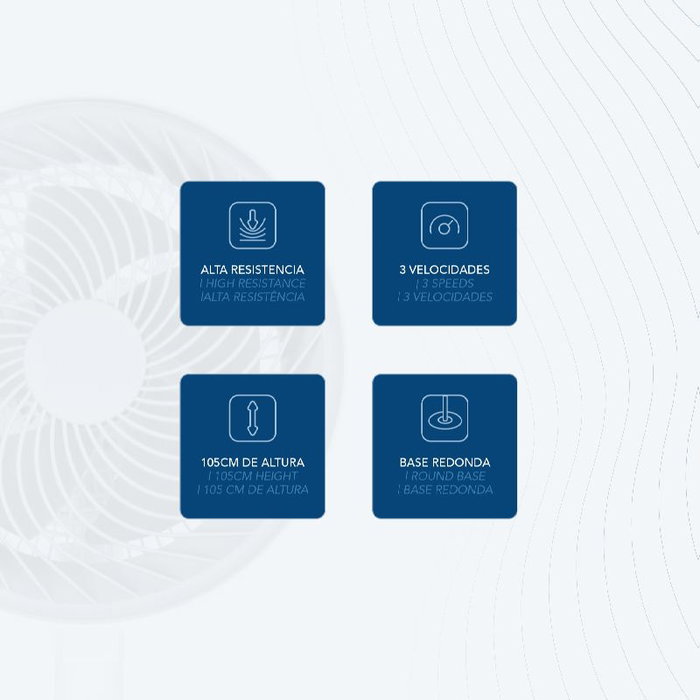 DAEWOO Ventilador de Pie High Speed, 80W, Diámetro 25cm (10"), Base Redonda, Color Blanco