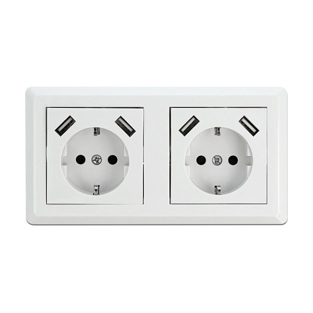 DeLOCK Enchufe de pared de 2 vías con 4 puertos USB Tipo-A