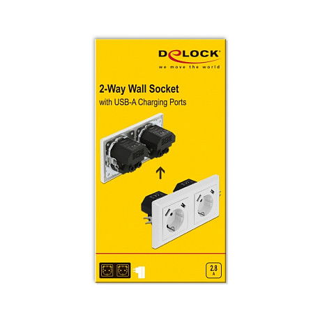 DeLOCK Enchufe de Pared Doble con 4 Puertos USB Tipo-A de 2.8A, CEE 7/3, Blanco, 250V 16A