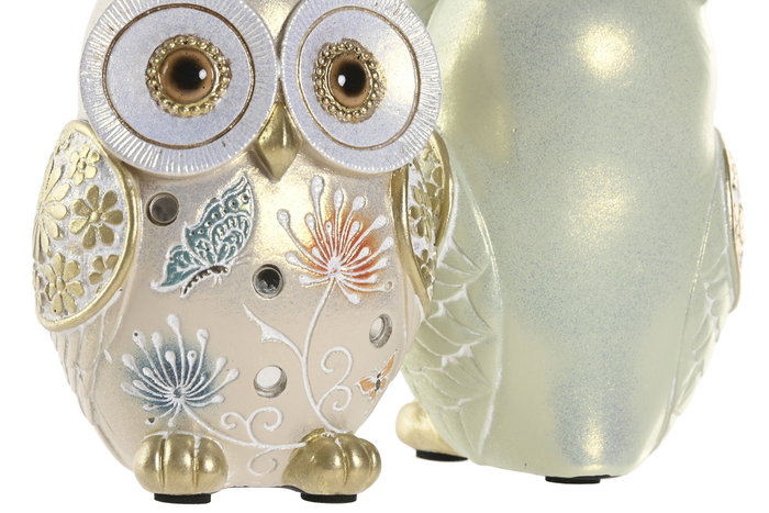 DKD Home Decor Figuras de Búho en Resina, Surtido de 2, Verde y Beige