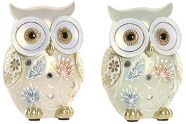 DKD Home Decor Figuras de Búho en Resina, Surtido de 2, Verde y Beige