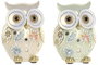 DKD Home Decor Figuras de Búho en Resina, Surtido de 2, Verde y Beige