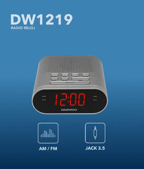 Daewoo DW1219 Radio Reloj AM/FM con Pantalla LED y Aux 3.5mm