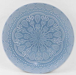 DKD Home Decor Set de 4 Platos de Gres Mandala Azul Esmaltado