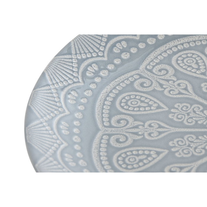 DKD Home Decor Set de 4 Platos de Gres Mandala Azul Esmaltado DKD Home Decor Set de 4 Platos de Gres Mandala Azul Esmaltado