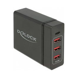 DeLOCK Cargador USB 60 W con 1 Puerto USB-C PD 3.0 y 3 Puertos USB-A para Carga Rápida