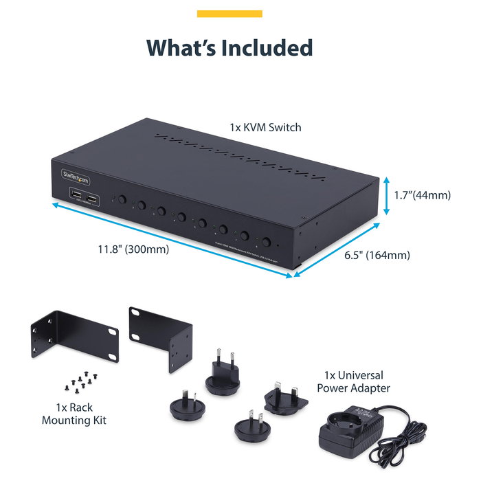 StarTech Conmutador KVM HDMI de 8 Puertos con Montaje en Rack 1U - Switch 4K Ultra HD a 60Hz, HDMI 2.0, Control para 8 Ordenadores, USB Hub, TAA