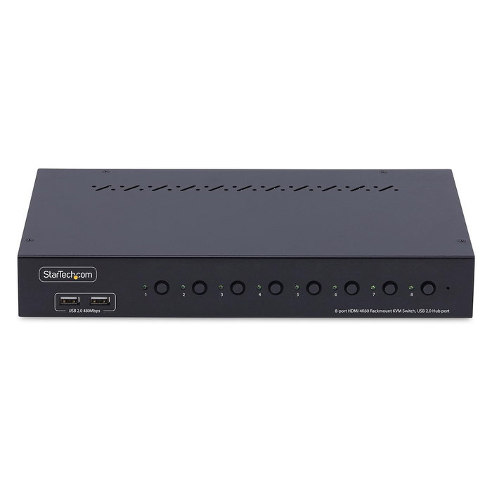 StarTech Conmutador KVM HDMI de 8 Puertos con Montaje en Rack 1U - Switch 4K Ultra HD a 60Hz, HDMI 2.0, Control para 8 Ordenadores, USB Hub, TAA