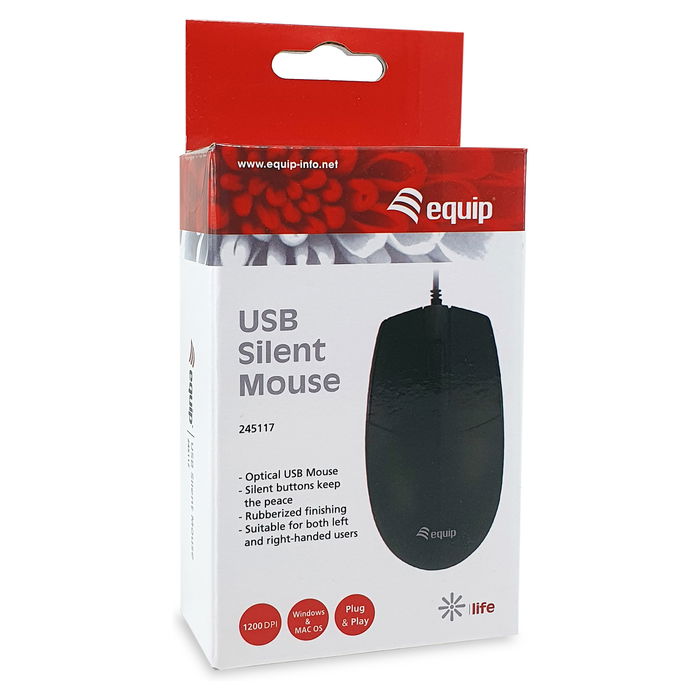 EQUIP Ratón Óptico USB-A Silencioso Ambidextro 1200 DPI Cable 1.5m Negro 245117 EQUIP Ratón Óptico USB-A Silencioso Ambidextro 1200 DPI Cable 1.5m Negro 245117