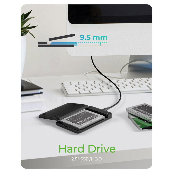 ICY BOX IB-201T-CU31 Caja Externa para SSD/HDD SATA 2.5" USB-C 3.1 Gen 1 de 6 Gbit/s, Aluminio y ABS, Negro