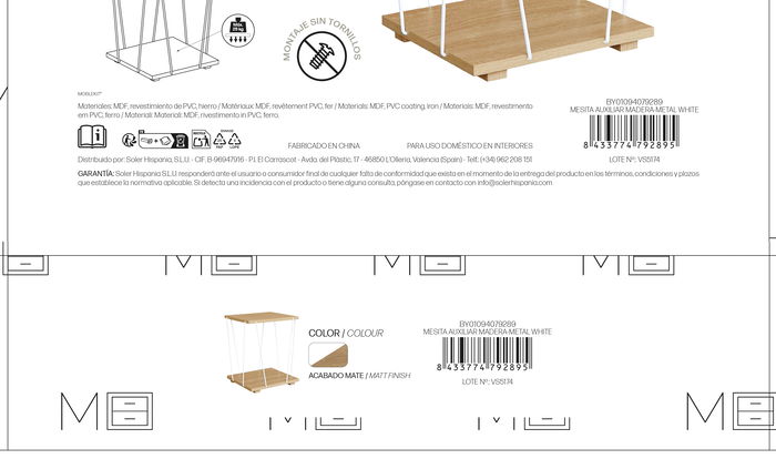 Inde Mesita Auxiliar Madera-Metal White 31.8x31.8x38.5 cm (4 Unidades)