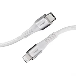 Intenso Cable USB-C a Lightning 1.5M/7902002, 1.5 m Blanco para iPhone, Carga Rápida USB PD 3.0 27W, Conectores Macho, Forro Nylon