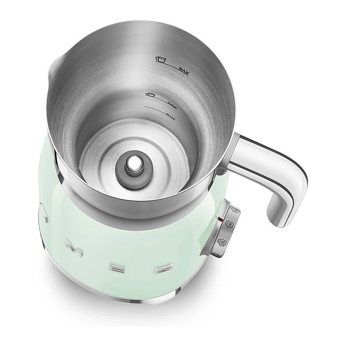 Smeg MFF11PGEU - Calentador y Espumador de Leche Automático 50's Style, Verde, 250 ml, 8 Funciones Frío/Caliente, Acero Inoxidable y Plástico