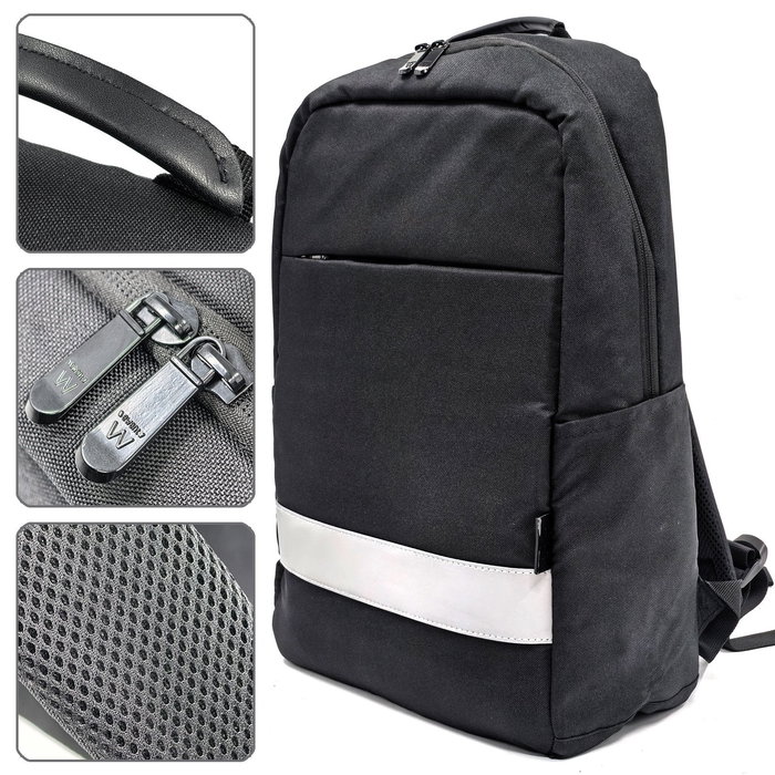 Ewent EW2539 Mochila Rolltop para Portátil 16.1" Negra - Impermeable Oxford 600D, Respaldo Acolchado, 25L, Reciclada PET, Funda Acolchada y Tira Reflectante