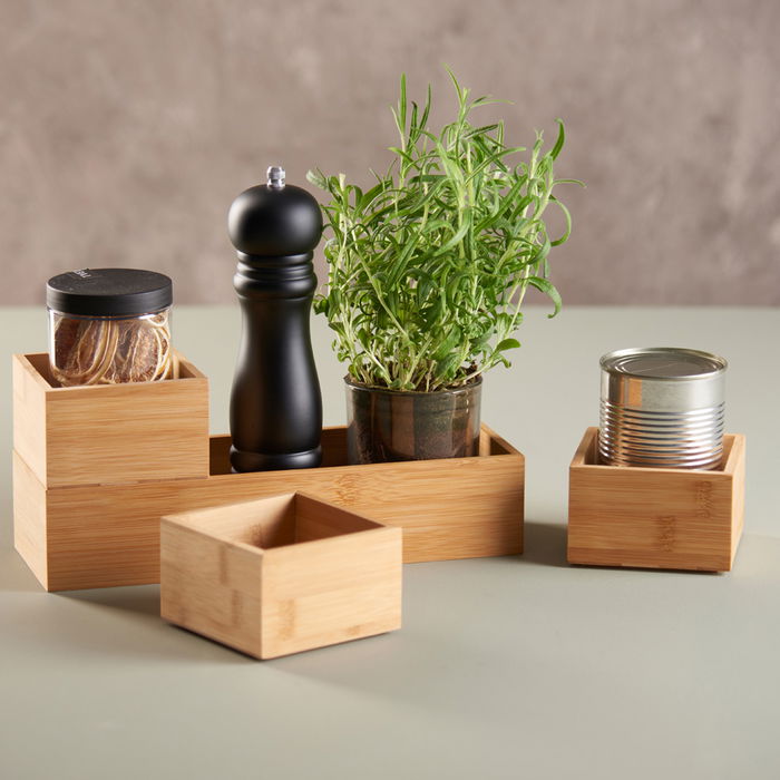 Day Juego de 4 Cajas Almacenar Bambú Apilables 9.5x9.5x6 cm y 9.5x29x6 cm