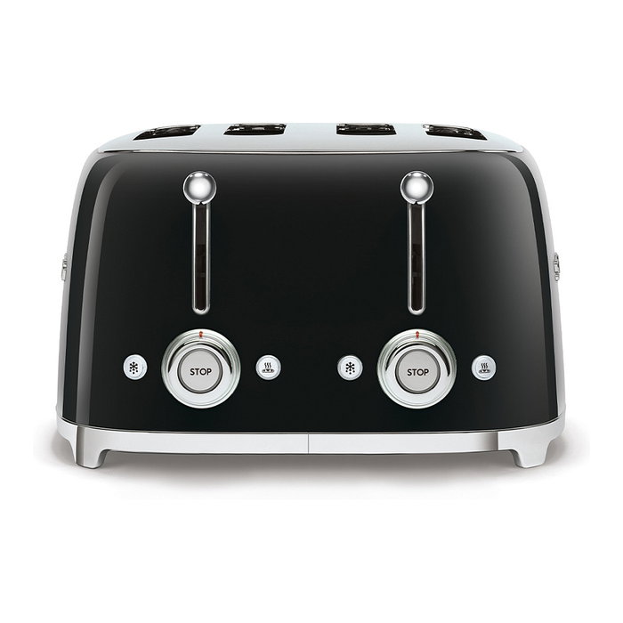 Smeg TSF03BLEU Tostador de 4 Rebanadas, Estilo Años 50, Negro, Acero Inoxidable, 6 Niveles de Tostado, Función Descongelar