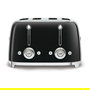 Smeg TSF03BLEU Tostador de 4 Rebanadas, Estilo Años 50, Negro, Acero Inoxidable, 6 Niveles de Tostado, Función Descongelar