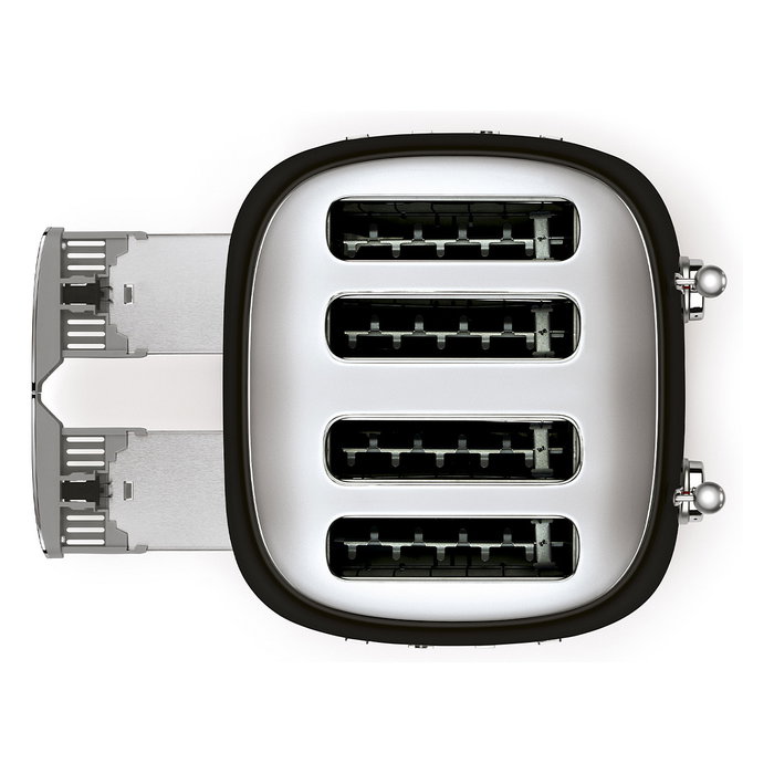 Smeg TSF03BLEU Tostador de 4 Rebanadas, Estilo Años 50, Negro, Acero Inoxidable, 6 Niveles de Tostado, Función Descongelar