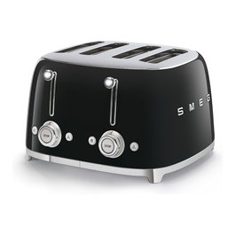 Smeg TSF03BLEU Tostador de 4 Rebanadas, Estilo Años 50, Negro, Acero Inoxidable, 6 Niveles de Tostado, Función Descongelar
