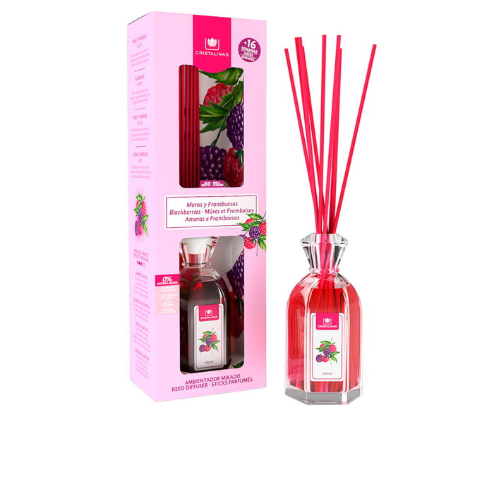 Cristalinas Ambientador líquido sin alcohol 0%, aroma moras y frambuesas, 180 ml, difusión intensa 8 semanas, para hogar
