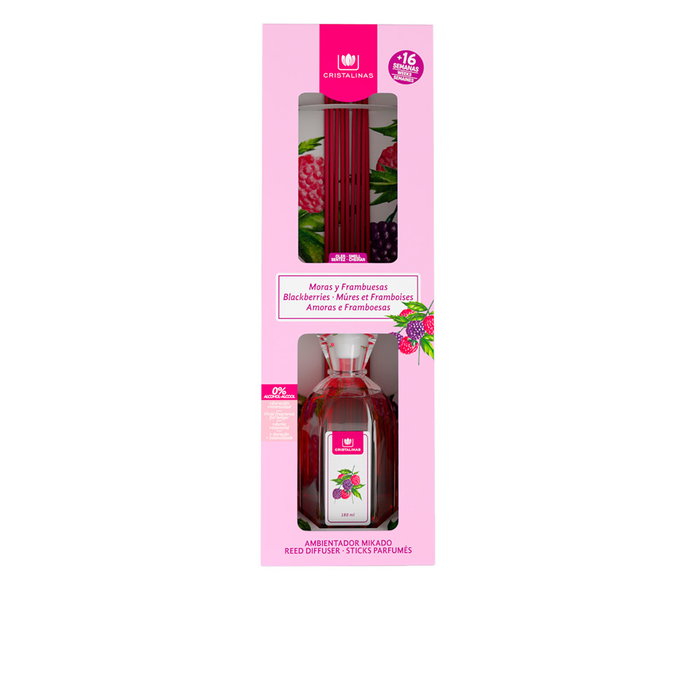 Cristalinas Ambientador líquido sin alcohol 0%, aroma moras y frambuesas, 180 ml, difusión intensa 8 semanas, para hogar