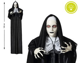 Monja Colgante Halloween Con Rostro Pálido Y Ojos Con Luz 120 cm